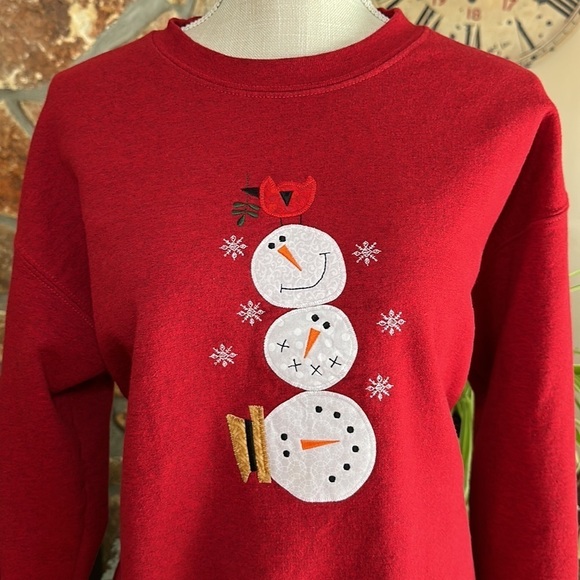 Handmade Women’s Snowman Cardinal Crewneck Sweatshirt Size Medium Red - Picture 10 of 10